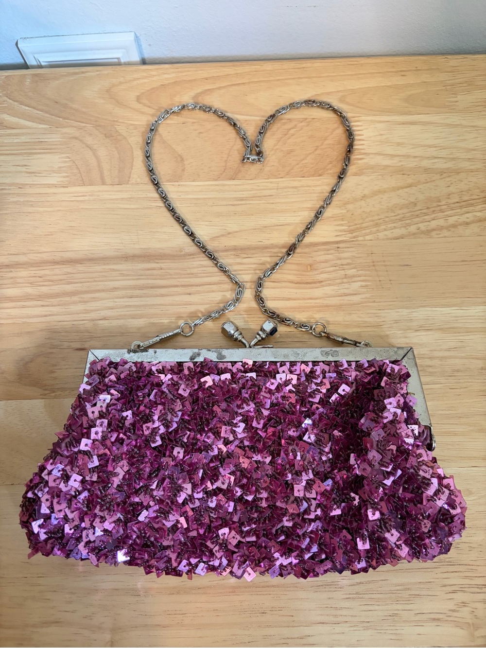 Vintage Pink Rue21 Sequin Chain Clutch